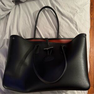 Longchamp Roseau Reversible Black and Red/Orange Tote